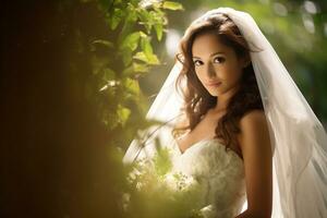 Beautiful asian girl on bride dress AI Generative photo