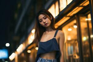 Beautiful asian girl on trandy casual outfit AI Generative photo