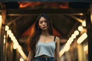 Beautiful asian girl on trandy casual outfit AI Generative photo