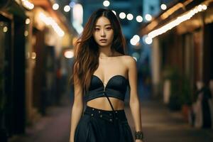 Beautiful asian girl on trandy casual outfit AI Generative photo