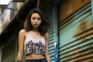 Beautiful asian girl on casual outfit AI Generative photo