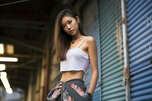 Beautiful asian girl on casual outfit AI Generative photo