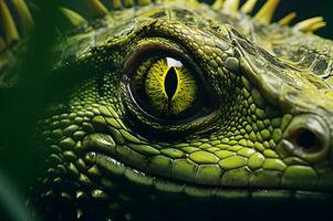 Close up shot of green lizard AI Generative photo