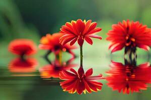 red flowers in water with reflection. AI-Generated photo