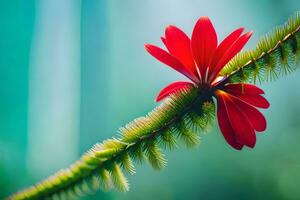 a red flower is on a green stem. AI-Generated photo