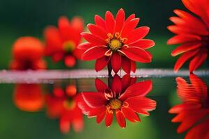 red flowers in water with reflection. AI-Generated photo