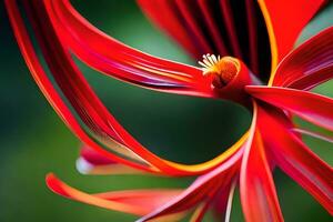 un cerca arriba de un rojo flor con un amarillo centro. generado por ai foto