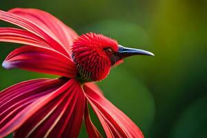 a red flower with a long beak. AI-Generated photo
