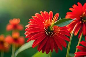 red flowers with green leaves in the background. AI-Generated photo
