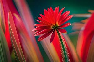 a red flower is in the middle of a field. AI-Generated photo