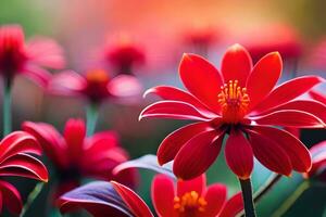 rojo flores son floreciente en un jardín. generado por ai foto