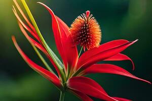 a red flower with a green stem. AI-Generated photo