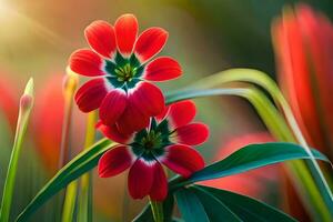 dos rojo flores son en el Dom. generado por ai foto