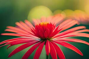 un rojo flor con un brillante verde antecedentes. generado por ai foto