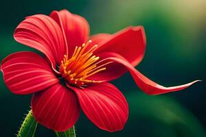 a red flower with a green background. AI-Generated photo