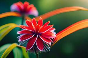 un rojo flor con verde hojas y un brillante Dom. generado por ai foto