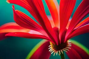 a red flower with a green center is shown. AI-Generated photo