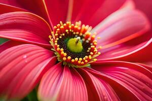 un cerca arriba de un rojo flor con amarillo centros. generado por ai foto