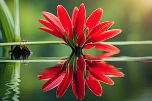 red flower in water with reflection. AI-Generated photo