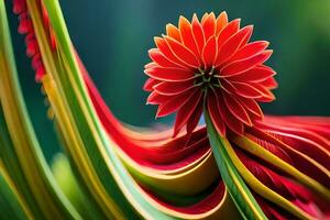 a red flower is in the center of a colorful swirl. AI-Generated photo