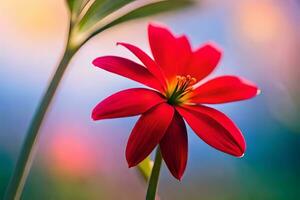 a red flower is in front of a blurred background. AI-Generated photo