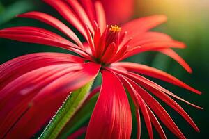 a red flower with bright sunlight shining through it. AI-Generated photo