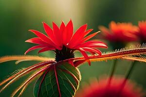 a red flower is shown in the sunlight. AI-Generated photo