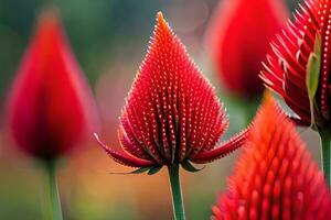 rojo flores son creciente en el campo. generado por ai foto