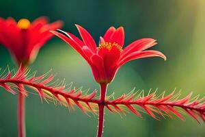 red flowers on a green background. AI-Generated photo