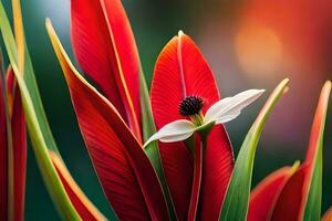 a red plant with a white flower. AI-Generated photo