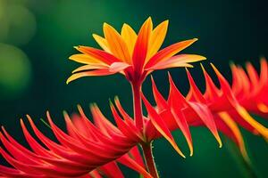 a red and yellow flower is in the middle of a green background. AI-Generated photo