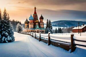 un hermosa Iglesia en el nieve. generado por ai foto