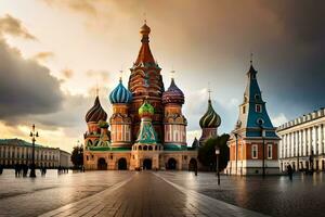 el catedral de S t albahaca en Moscú, Rusia. generado por ai foto