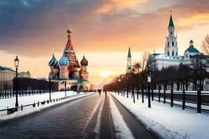 the kremlin and the red square in winter. AI-Generated photo