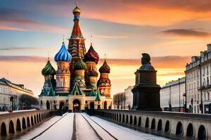 el catedral de Santo albahaca en Moscú, Rusia. generado por ai foto