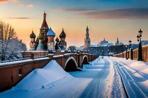 the kremlin and the red square in winter. AI-Generated photo