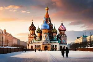 el catedral de S t albahaca en Moscú, Rusia. generado por ai foto