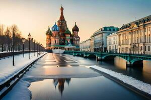 el kremlin y el rojo cuadrado en invierno. generado por ai foto