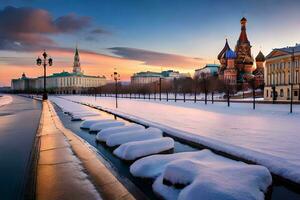 el kremlin y el rojo cuadrado en invierno. generado por ai foto