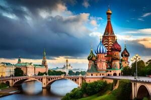 the kremlin and the moscow river in moscow, russia. AI-Generated photo