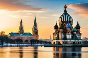 el catedral de S t albahaca en Moscú, Rusia. generado por ai foto