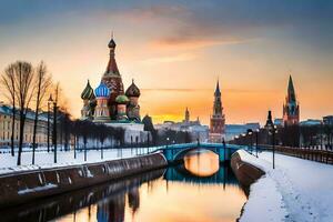 Moscú, Rusia, invierno, kremlin, kremlin puente, kremlin, k. generado por ai foto