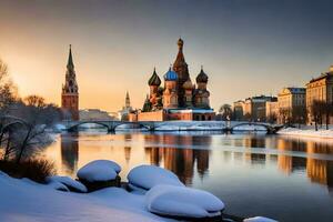 Moscú, Rusia, invierno, kremlin, kremlin puente, kremlin, k. generado por ai foto