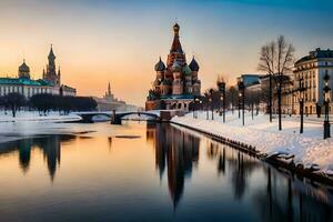 Moscú, Rusia, invierno, kremlin, kremlin puente, kremlin, k. generado por ai foto