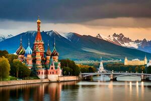 el kremlin y el kremlin puente en Moscú, Rusia. generado por ai foto