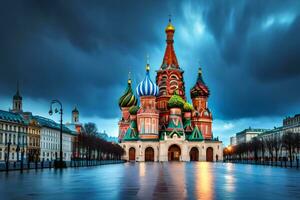 el catedral de S t albahaca en Moscú, Rusia. generado por ai foto