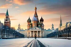 el catedral de S t albahaca en Moscú, Rusia. generado por ai foto