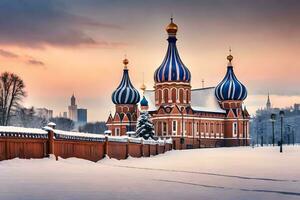 el Iglesia de el rojo estrella en Moscú, Rusia. generado por ai foto