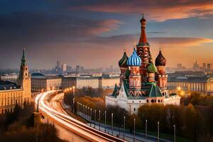 el kremlin y el rojo cuadrado en Moscú, Rusia. generado por ai foto