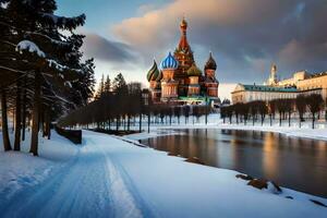 the kremlin in winter with snow on the ground. AI-Generated photo